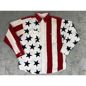 American Flag Shirt Mens XL‎ Stars Stripes Western Button Down Long Sleeve USA